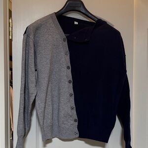 WomensTwo-Tone Gray and Blue buttoned detailed Sweater